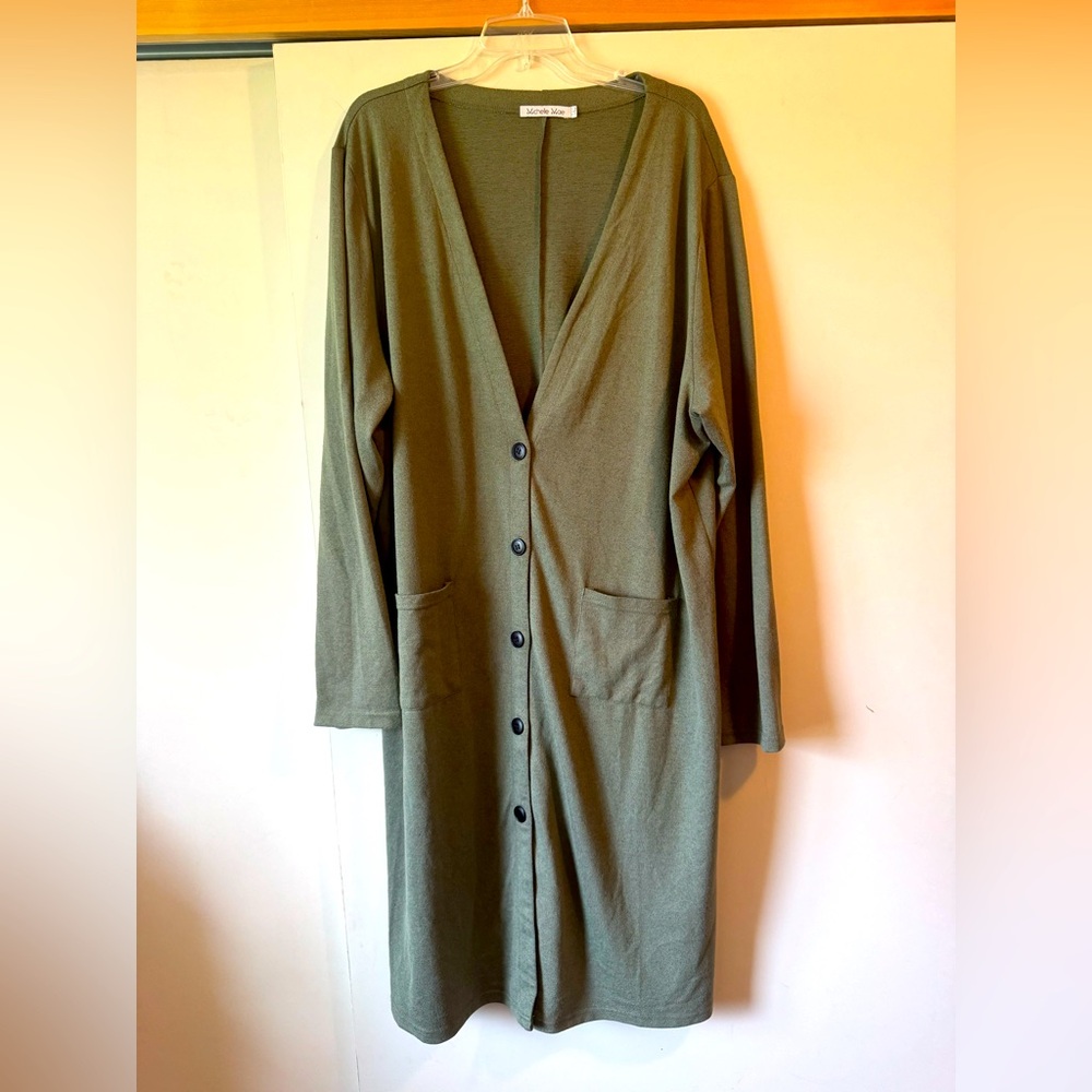 Michele Mae Long Olive Green Button-Up Cardigan 3xl